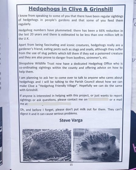 Clive Village Hedgehog Survey 2020